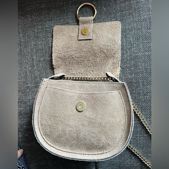 Suede taupe crossbody/shoulder leather bag - Picture 2 of 5
